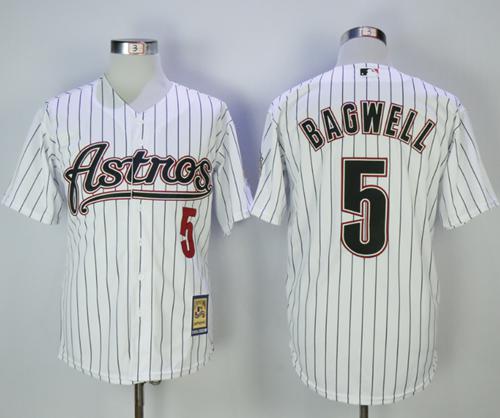 Astros #5 Jeff Bagwell White Strip 2000 Turn Back The Clock Stitched MLB Jersey
